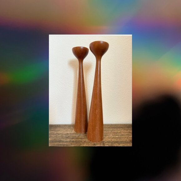 MCM Danish Modern Teak Candle Holders Pair - Picture 1 of 7